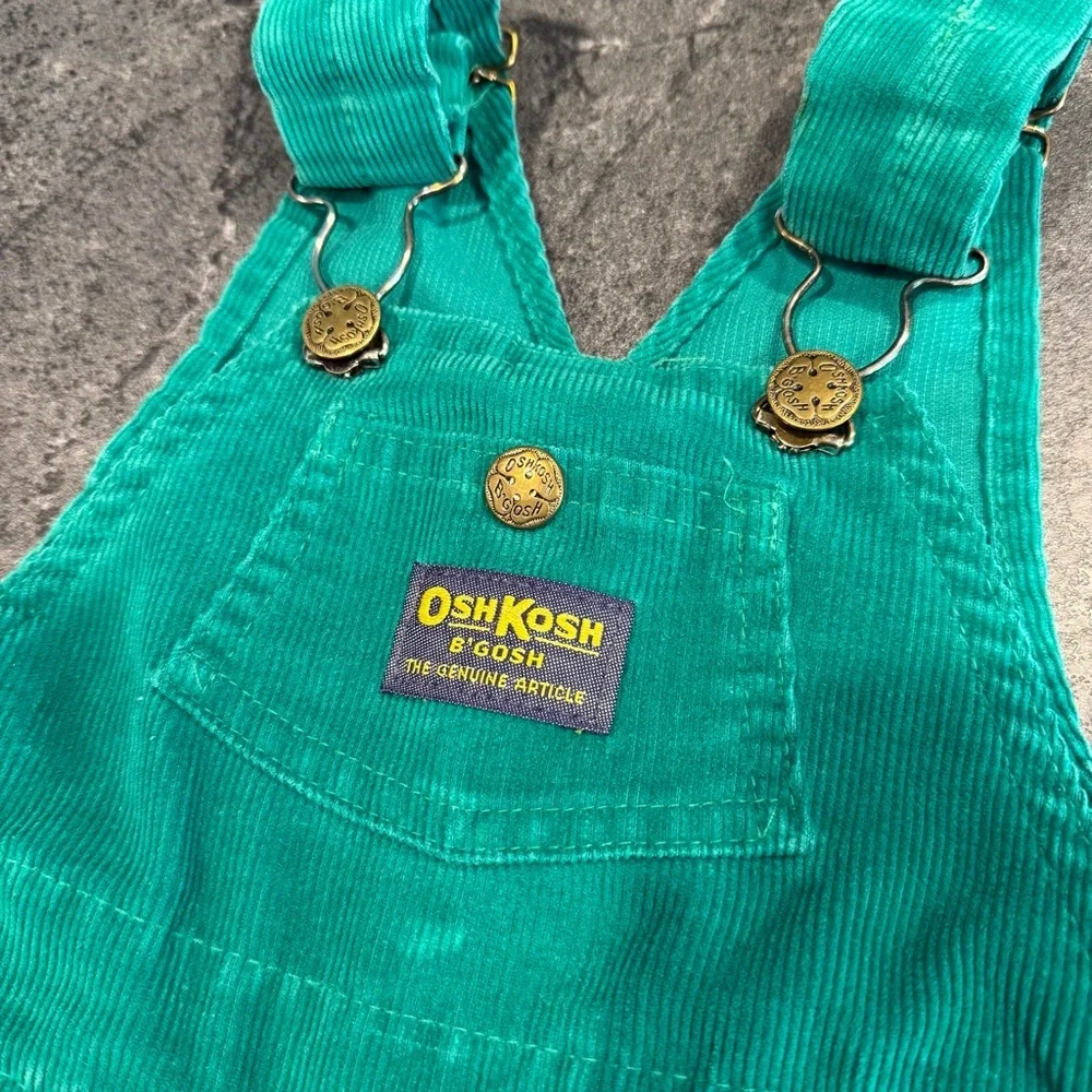 Oshkosh B’Gosh vintage 2T corduroy overall dress green 2T girls toddler USA made